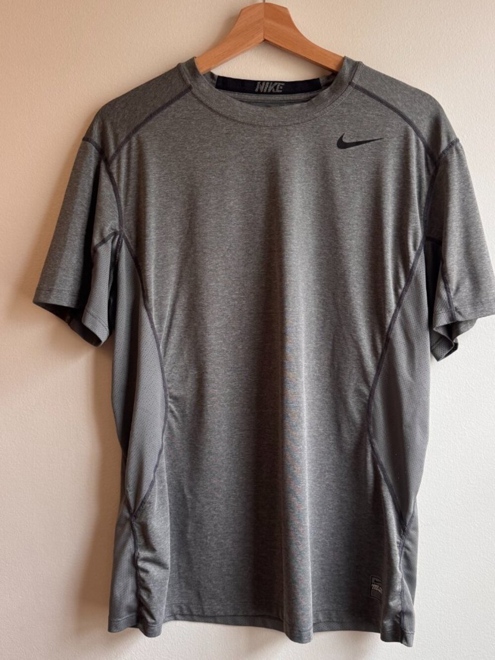 Nike Pro Combat Dri-fit Men's Short Sleeve T-Shirt Crew Neck Gray Size Large L - Picture 7 of 11
